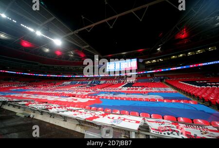 ENGLAND FLAGS IN EMPTY SEATS, ENGLAND V WALES, 2020 Stock Photo