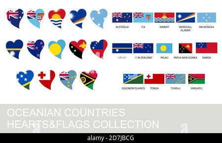 Oceania countries set, hearts and flags, 2  version Stock Vector