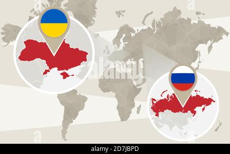 World map zoom on Ukraine, Russia. Conflict. Vector Illustration. Stock Vector