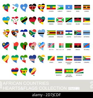 African countries set, hearts and flags, 2  version, part 2 Stock Vector