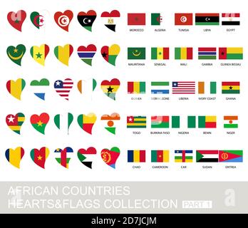 African countries set, hearts and flags, 2  version, part 1 Stock Vector
