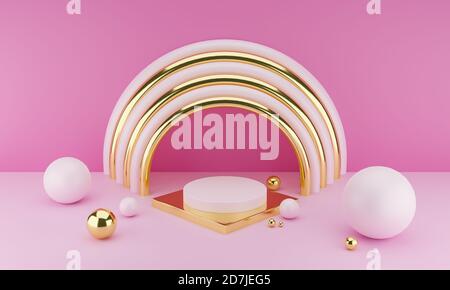 Abstract pink background with geometric shape podium. 3d rendering Stock Photo