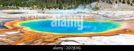 Grand Prismatic Spring panorama in Yellowstone National Park, Wyoming Stock Photo