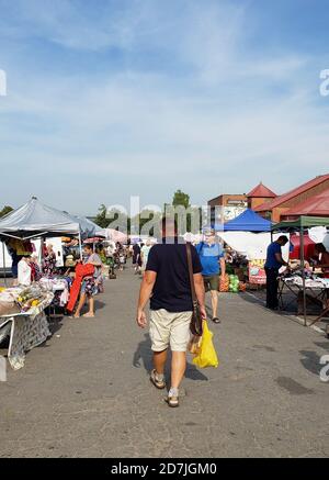 Street market in tents in the open air. Stock Photo