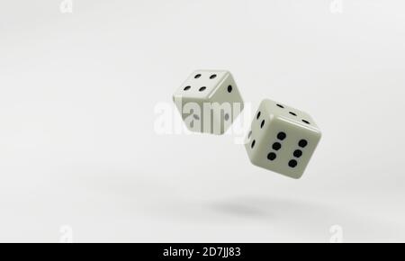 Two falling dice, isolated on White 3d illustration Stock Photo