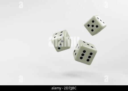 three falling dice, isolated on White 3d illustration Stock Photo