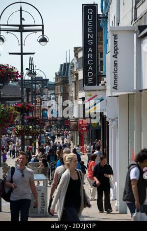 Briggate, a pedestrianised shopping street in Leeds city centre, West Yorkshire, England. Stock Photo