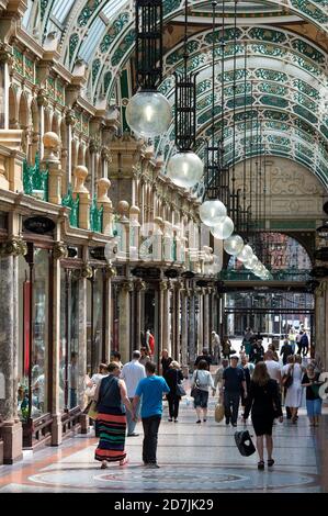 Shops in the County Arcade, Leeds city centre, West Yorkshire, England. Stock Photo