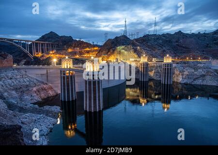 USA, Nevada, Hoover Dam at night Stock Photo