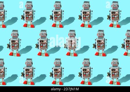 Pattern of vintage robot toys Stock Photo