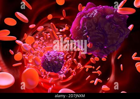 3D rendered Illustration of Leukemia cells in the blood stream Stock Photo