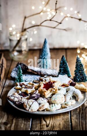 Plate of freshly baked Christmas cookies Stock Photo