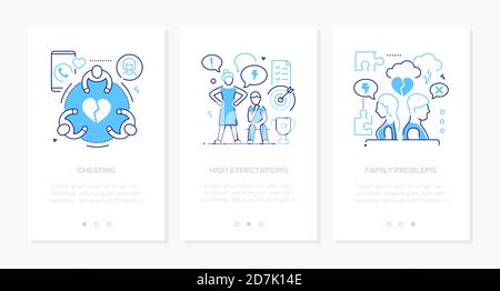 Family psychological problems line design style web banners Stock Vector