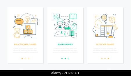Activities for kids - line design style web banners Stock Vector
