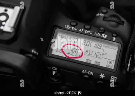 Canon 5dmiii DSLR close up of settings screen, ISO highlighted Stock Photo