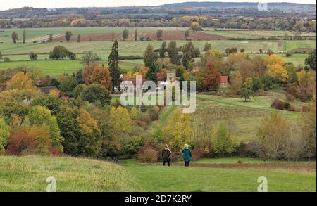 A Landscape in Rural Oxfordshire with Hamlet of Little Wittenham in the valley Stock Photo