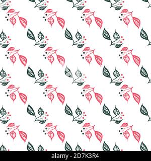 leaves and berries seamless vector pattern Stock Vector