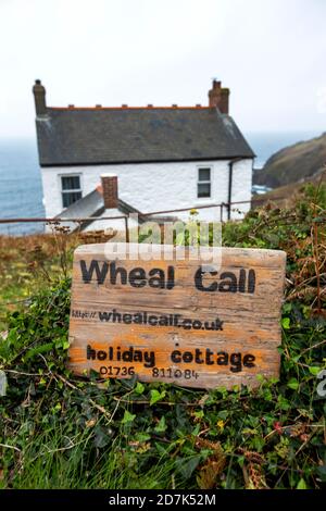 Wheall Call, a holiday cottage for rent overlooking the sea above Cape Cornwall, UK. Stock Photo