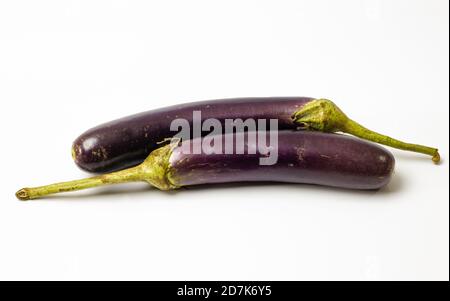 Two long eggplant bundle isolated on white background Stock Photo