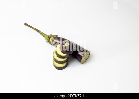 Sliced eggplant on isolated white background Stock Photo