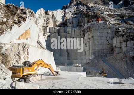 view of the marble quarries of Carrara and Versilia on the Apuan Alps Stock Photo