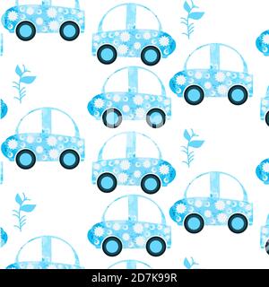 Seamless vector watercolor pattern with car. It is located in swatch menu Stock Photo