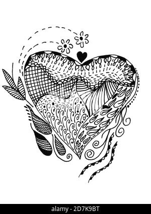 Hand drawing Zentangle heart Stock Photo - Alamy