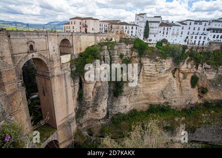 Puente Nuevo in Ronda. Ronda is perched on a deep gorge in the Spanish province of Malaga, Andalusia. Stock Photo