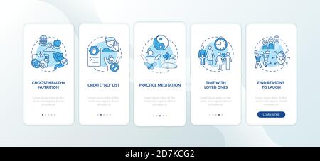 Self care checklist onboarding mobile app page screen with concepts Stock Vector