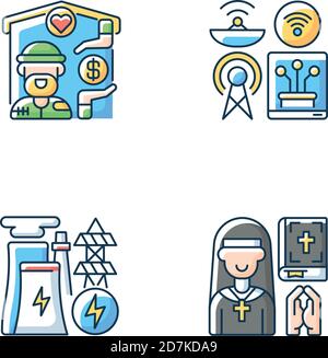 Fundamental services RGB color icons set Stock Vector