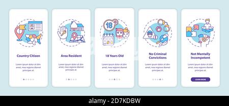 Online voting requirements onboarding mobile app page screen with concepts Stock Vector