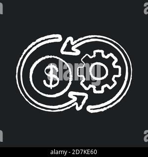 Cost synergy chalk white icon on black background Stock Vector