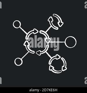 Synergetic network chalk white icon on black background Stock Vector