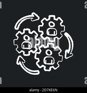 Human synergy chalk white icon on black background Stock Vector