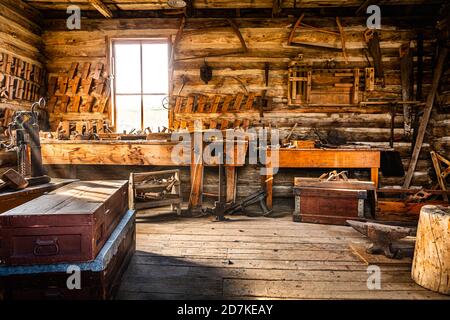 Vintage wild west carpenter shop Stock Photo