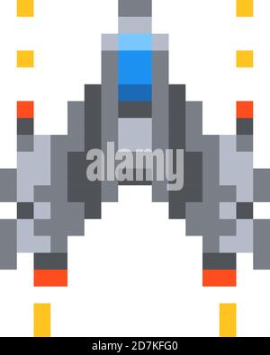 Cute little spaceship, game hero in pixel art style on white Stock Vector