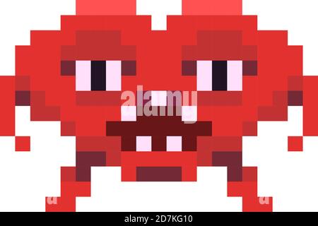Angry red space invader monster, game enemy in pixel art style on white Stock Vector