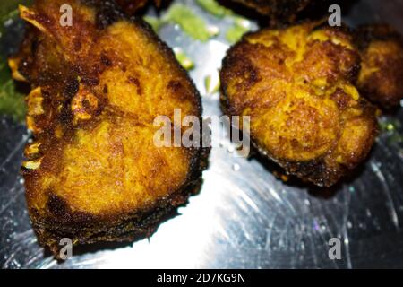 after Deep fried cu fish pics in low flame looking delicious ready for served. Stock Photo