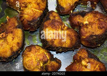 after Deep fried cu fish pics in low flame looking delicious ready for served. Stock Photo