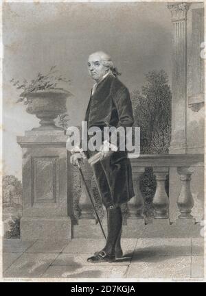 Antique 1858 engraving, Henry Laurens, from the painting by Alonzo Chappel. Henry Laurens (1724-1792) was an American merchant, slave trader, and rice planter from South Carolina who became a political leader during the Revolutionary War.  SOURCE: ORIGINAL ENGRAVING Stock Photo