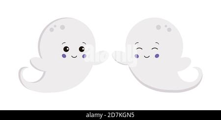 Halloween ghost boy set isolated on white background. Stock Vector