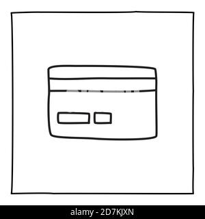 Doodle credit card or logo, hand drawn with thin black line. Stock Vector