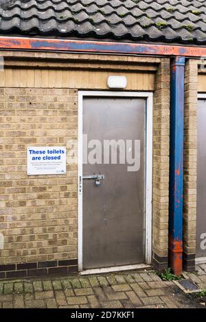 Closed & locked public toilets in Gaywood, Norfolk. Stock Photo