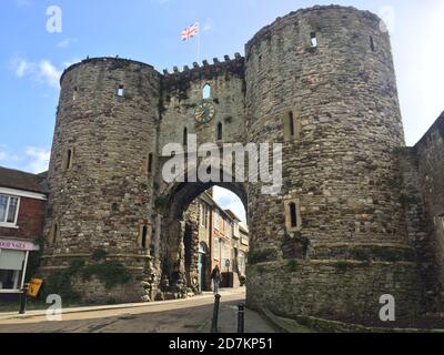 RYE, EAST SUSSEX, UK -  12th October 2020 : The Land gate entrance to Rye in East Sussex, Built in 1300's as part of cinque ports defense wall, UK Stock Photo