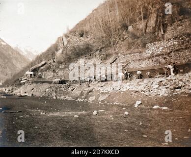 Civil works for the new hydro power plant in Grosotto, Valtellina, Italy (1908) Stock Photo