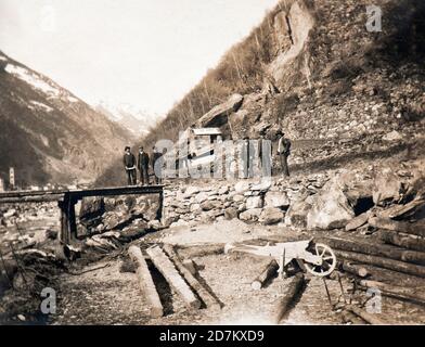 Civil works for the new hydro power plant in Grosotto, Valtellina, Italy (1908) Stock Photo