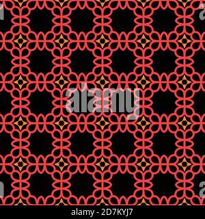 Vector seamless pattern texture background with geometric shapes, colored in red, orange and black colors. Stock Vector