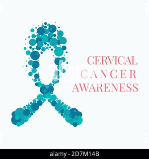 Cervical cancer poster with teal ribbon, conceptual illustration. Stock Photo