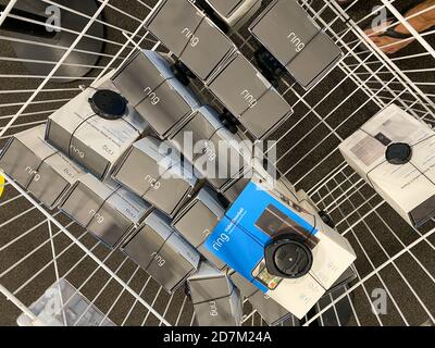 Orlando,FL/USA-10/14/20: A bin of Ring doorbell for sale at a Best Buy chain retail electronics store. Stock Photo