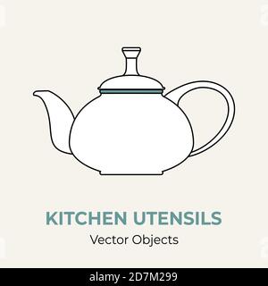 Tea pot simple form vector illustration. Vector line illustration isolated tea pot logo icon cafe menu banner flayer Stock Vector